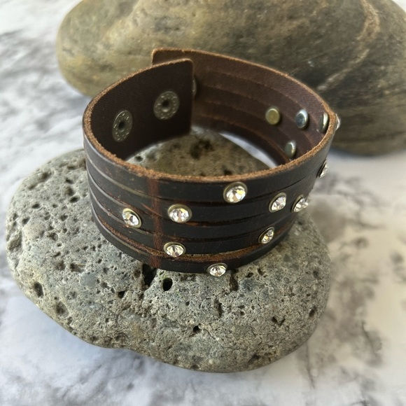 3/$20 Faux Leather Cuff Bracelet with Rhinestones - Picture 8 of 10